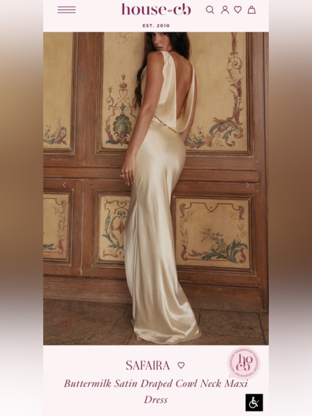 House of CB BUTTER YELLOW Backless Draped Cowl Maxi Dress